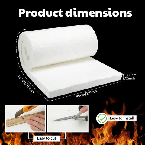 Fanfanwin ceramic fiber insulation roll, white, 2in thick × 16in × 48in, high-temp furnace/forge insulation