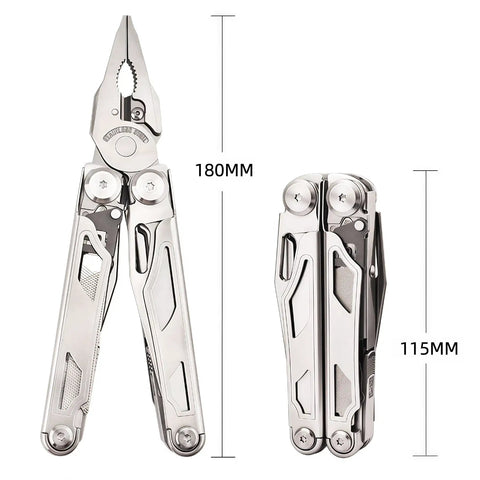 All In One 36 In 1 Multitool Pliers With Replaceable Wire Cutters And Saw Blades, 5Cr17 Stainless Steel Multi Tool, sizes shown