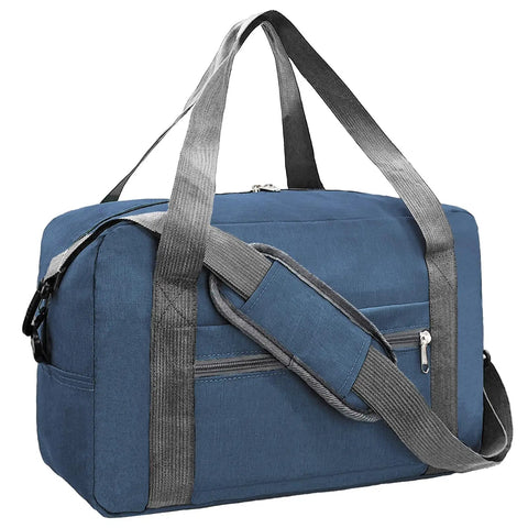 Underseat Carry On Duffle Bag 30L For Airplanes Foldable Travel Tote 18x14x8 Inches Navy Waterproof And Durable With Rugged Zippers