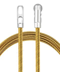 Close-up of Workhorse Fish Tape 16.4 Ft Wire Puller, showing nickel plated pulley head and spring steel cable, ideal for electrical runs through walls.