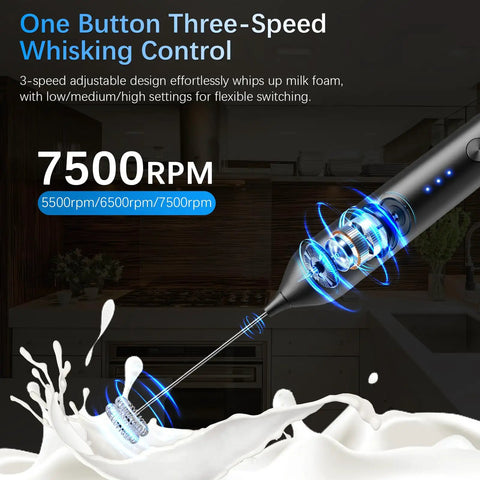 Rechargeable Milk Frother With Stand Quiet Electric Wand Foam Maker Detachable Stainless Steel Whisk in use