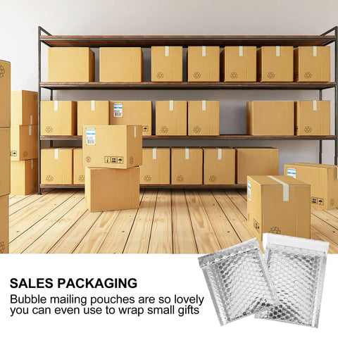Silver Bubble Mailers 14x16 Plus 4cm Self Sealing Padded Envelopes For Shipping Books And Documents Pack Of 100 on wooden shelf