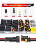 200 Piece 2 Pin Electrical Wire Connectors With Male Female Terminals Rock Solid Auto Wiring Harness Plugs For Truck Diy Ignition Systems No Fuss Secure Hook Up Gearhead Essential Kit in storage box.