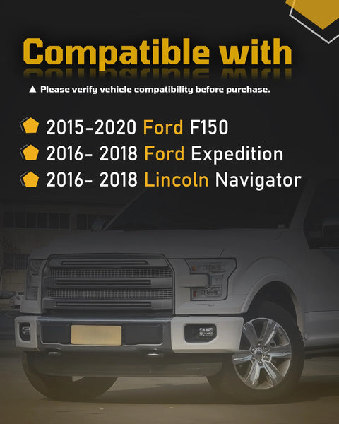 HocvrlX 2-pack 4x4 auto locking hub actuators banner; Ford F-150 compatibility list with white F-150 front view.