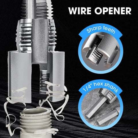 Heavy Duty Electric Drill Pipe Threader Kit For 1/2 Inch And 3/4 Inch Pvc Pipes With Multi-Size Dies, featuring wire opener tool.