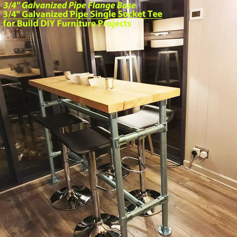 Three Quarter Inch Galvanized Pipe Fittings Single Socket Tee 90-Degree Connector used in a kitchen island with stools