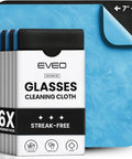 EVEO glasses cleaning cloths, 6-pack microfiber set, gray with blue accents