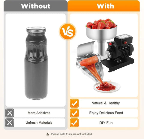 Comparison of Heavy Duty Electric Tomato Strainer 450W Stainless Steel Sauce Maker with puree versus store-bought sauce.
