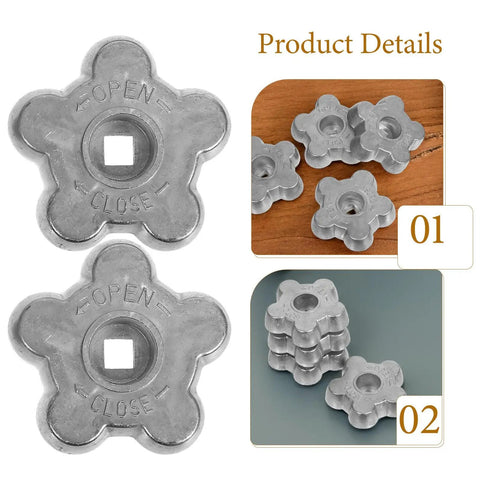 Heavy Duty Gas Valve Replacement Handwheel Kit 6pcs Silver Hex Aluminum Star Valve Wheel Cylinder Handle, close-up and stacked view