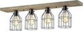 Daisy Road 4 Light Sleek Wood And Metal Cage Linear Flush Mount Ceiling Light In Black Finish With Solid Wood And Metal Construction