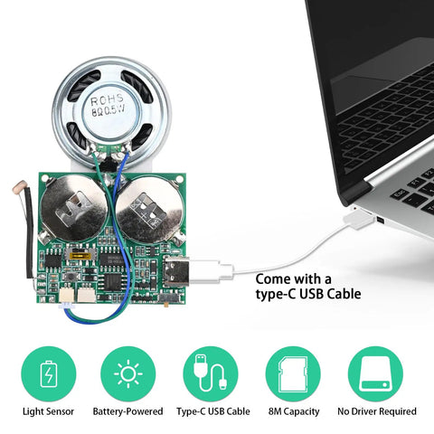 Slick DIY Light Activated Sound Module With Type C Usb Recordable Chip And 8Mb Memory Speaker Programmable Voice Player Box For Awesome Custom Greeting Cards And Rad Maker Projects Online Now