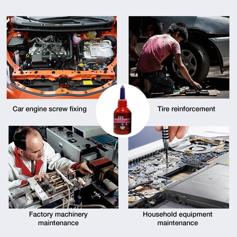 Purple Threadlocker High Strength Oil Resistant Anaerobic Adhesive For Screws And Bolts Locking Solution shown in various uses