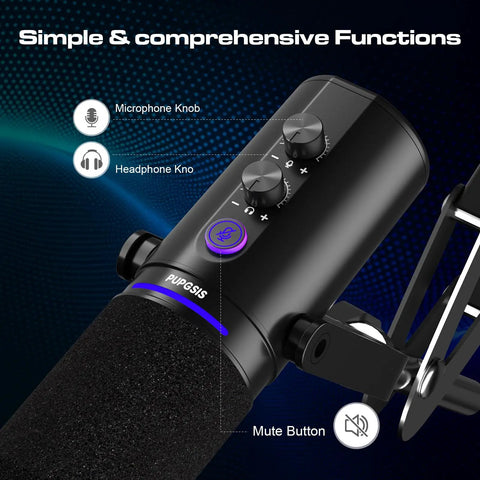 Dynamic USB XLR Podcast Microphone For Streaming And Recording, Plug And Play Studio Mic with controls and mute button