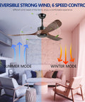 52 Inch Outdoor Ceiling Fan Without Light With 3 Solid Wood Blades, Remote Control, Walnut Wood Finish installed in living room