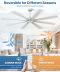 84 Inch Large Ceiling Fan No Lights Industrial Quiet DC Motor With 8 Aluminum Blades depicted in summer and winter modes in living room