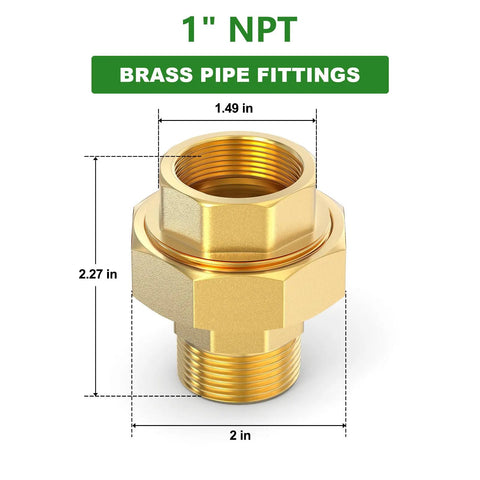 Two Pack Brass Union Fittings 1 Inch NPT Male To 1 Inch NPT Female Pipe Connector Heavy Duty Corrosion Resistant Brass