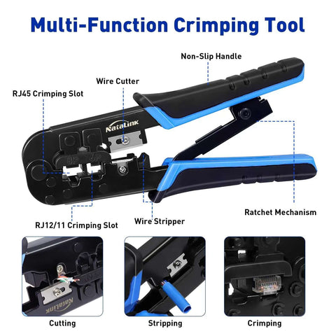 RJ45 Crimp Tool Kit For Ethernet Cabling With Network Cable Tester Wire Cutter Pliers Mini Cable Stripper And 50 Cat5e Connectors