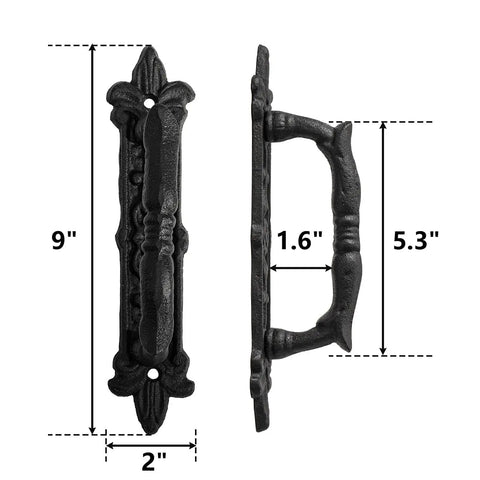 Heavy Duty Barn Door Handle Built Tough 9 Inch Cast Iron Rustic Gate Pull Antique Black 2 Pack With Screws For Garage Shed Closet
