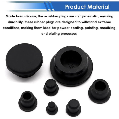 Assorted Rubber Plugs Set With Ninety Pieces Nine Sizes From One Inch To One Fifth Inch Silicone Stoppers for sealing holes.