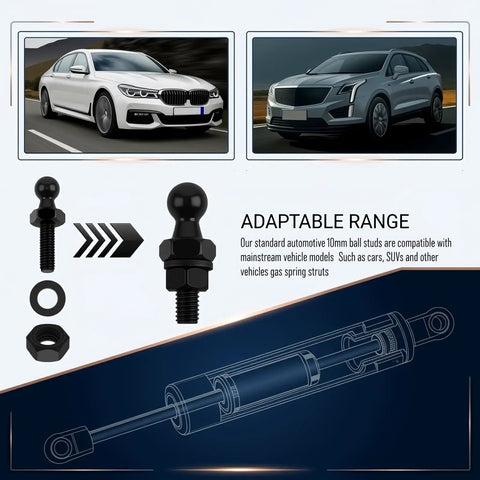 4 Piece 10mm Ball Stud Kit For Gas Struts With M6 Thread Includes Spacers And Nuts Built Tough For Lift Support