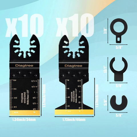 Diagtree titanium oscillating saw blades, two black blades with gold logo, for metal/wood/plastic multitools