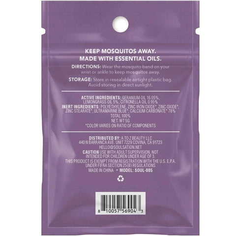 Back of DEET Free Mosquito Repellent Bracelets For Kids And Adults, 15 Pack, showing ingredients and usage instructions.