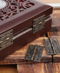 Bronze Antique Miniature Hinge Set For Craft Projects Six Pack Tiny Hinges For Decorating Retro Style Wooden Boxes, installed view