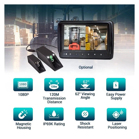 Seamless Rear And Side Feeds For Quicker Warehouse Loads Dodge Dangerous Blind Spots Integrated Night Vision Heavy Duty Wireless Forklift Camera Kit Featuring Clear Interior Display And Long Lasting Rechargeable Battery