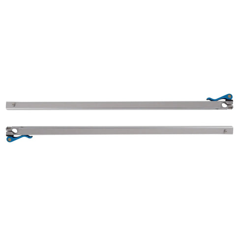 Hydrodynamic Canoe Stabilizer Float Kit With Gray Floats Adjustable Universal Receiver Fit Low Drag Stability For River Or Lake Paddling Easy Install Made In USA Heavy Duty Construction For Long Lasting Use And Quick Tool Free Setup On Rivers And Lakes showing adjustable aluminum crossbars