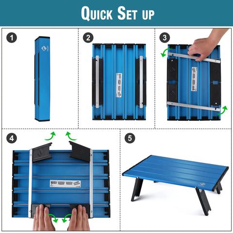 Quick setup guide for the Ultralight Folding Beach Table for Camping and Picnics Portable Aluminum Side Table With Carry Bag.