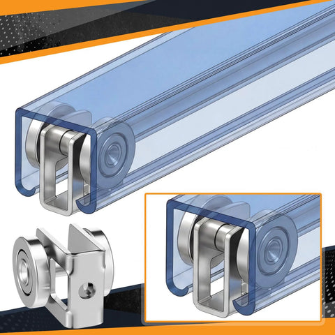 Four Pack Light Duty Two Wheel Trolley Assembly For One And Five Eighths Inch Strut Channel With Zinc Plated Roller Bearings M6 Mounting Holes