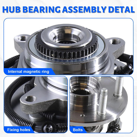 Front Wheel Bearing Hub Assembly 515142 For 4x4 6 Lug Trucks ABS Compatible showing internal magnetic ring and bolts