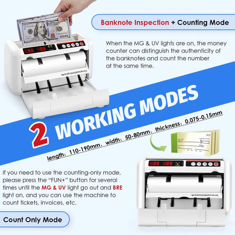 Portable Battery Operated Bill Counter With UV And MG Detection displaying 800 bills per minute in counting mode.