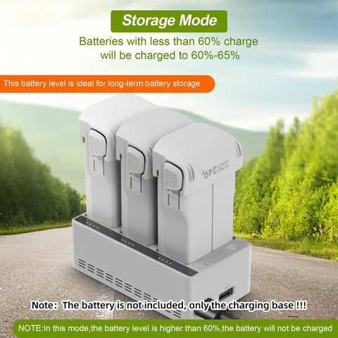 Three Bay Drone Battery Charging Dock for L1 and X1 Batteries with LED Indicators in storage mode outdoors