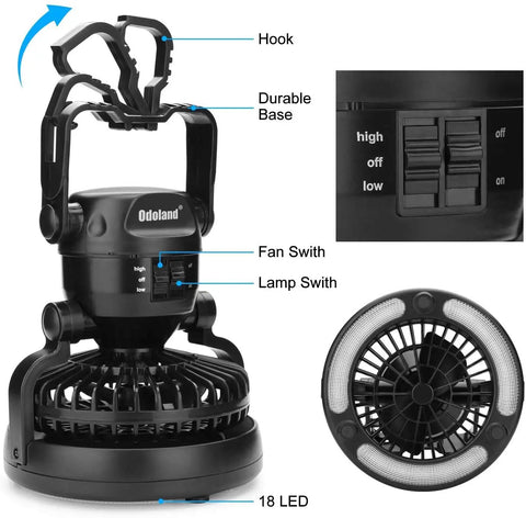 Portable LED Camping Lantern With Built In Ceiling Fan For Emergency Use Keeps Your Campsite Lit And Cool At Night With USB Rechargeable Power