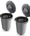 Two dark gray Reusable Filter Cup For Cuisinart HomeBarista Coffee Makers, Compatible With SS-RFC Series, 2-pack, with open lids