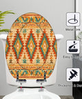 Elongated Native american indian ornament geometric ethnic Toilet Seat featuring bright tribal patterns and easy installation metal links.