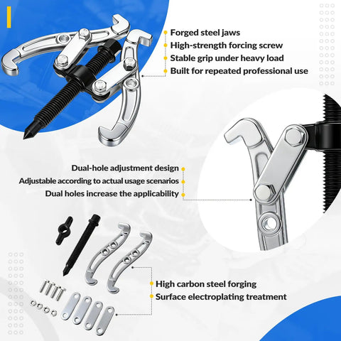 4 Way 2 Claw Reversible Gear Puller 2 Ton Heavy Duty Carbon Steel Bearing And Flywheel Remover with components shown