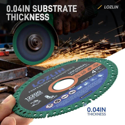 Person using Ultra Thin 4.5 Inch Diamond Cutoff Wheel For Angle Grinder That Chews Through Ceramic Tile Porcelain Tile Marble Granite