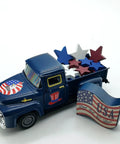 Blue All American Patriotic Metal Pickup Truck Ornament For Tiered Tray Decor And Tabletop Centerpiece with stars and USA flag
