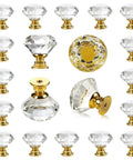 Crystal Cabinet Knobs 30mm Diamond Drawer Pulls Set Of 26 With Gold Base, various angles showcasing design and gold-tone base