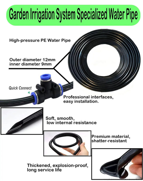 Plug And Play Drip Irrigation Kit For Garden And Potted Plants With 100 Foot Hose 360 Degree Adjustable Mist Nozzles High Output