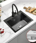 Drop In Kitchen Sink 17 By 15 Inch Top Mount Bar Sink 16 Gauge Stainless Steel Single Bowl Workstation With Sink Protector Black Finish