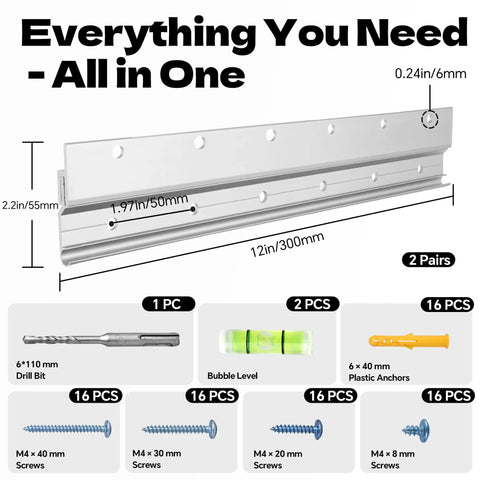 Heavy Duty 12 Inch French Cleat Hanging Kit With Aluminum Z Clips Brackets For Mirrors Frames Headboards Shelves Wall Hanger Includes Hardware And Supports Up To 90 Lbs No Fuss Install, 12in aluminum cleat set with screws, level, and anchors