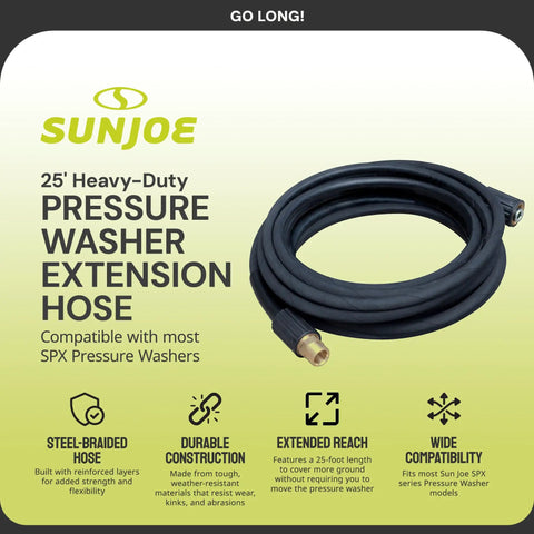 Heavy Duty 25 Foot Pressure Washer Extension Hose With M22 15mm Connectors for SPX Series, coiled hose with connectors visible