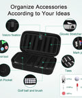 Portable Golf Accessories Organizer Bag With 18 Ball Capacity Glove Holder Case in black with compartments and glove shaper