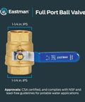 1-1/4 Inch IPS Beefed-Up Full Port Ball Valve Brass Plumbing Fitting Inline Shut Off For Maximum Flow Low Pressure Drop