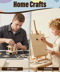 Basswood sheets 12x12x1/8 in unfinished wood for crafts; left DIY model assembly, right painting on easel.