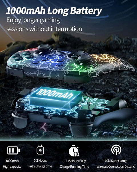 Two Pack Wireless Switch Controller Set For Switch, Switch Lite, OLED And PC With 1000mAh Battery, Lit Nine Color LED Glow