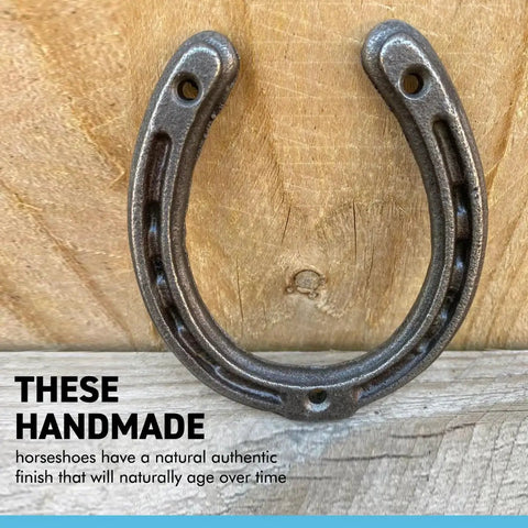 Authentic Handmade Cast Iron Horseshoe Wall Decor Heavy Duty Good Luck Charm Wedding Present Includes Hardware close-up